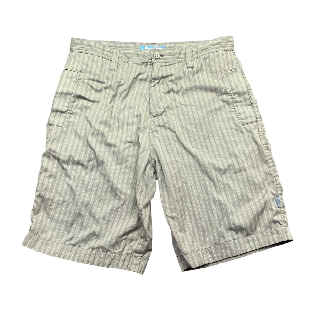 Gotcha Mens Pinstripe Cargo Shorts Green Khaki Size 34 Y2K Skate Surf Utility